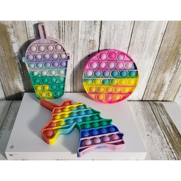 6 Pop It Fidget Toys Lot Butterfly Heart Lolipo Unicorn,a circle shape,drink cup - Picture 7 of 8